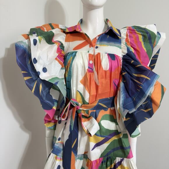 Love Highlight Women’s M Mini Dress Butterfly Sleeves Ruffle Waist Tie - Picture 3 of 16